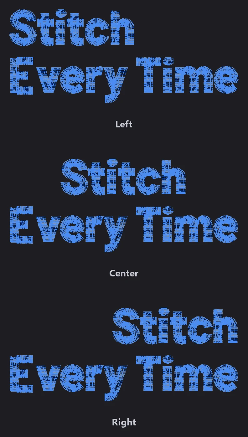 Two lines of text aligned left, center and right