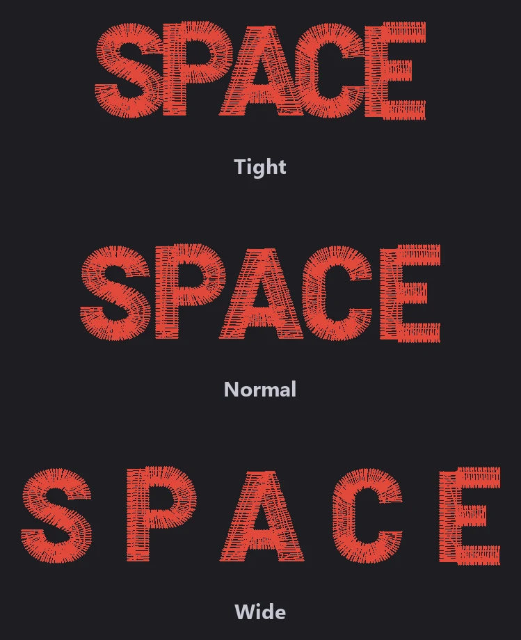 The word SPACE with tight, normal and wide letter spacing