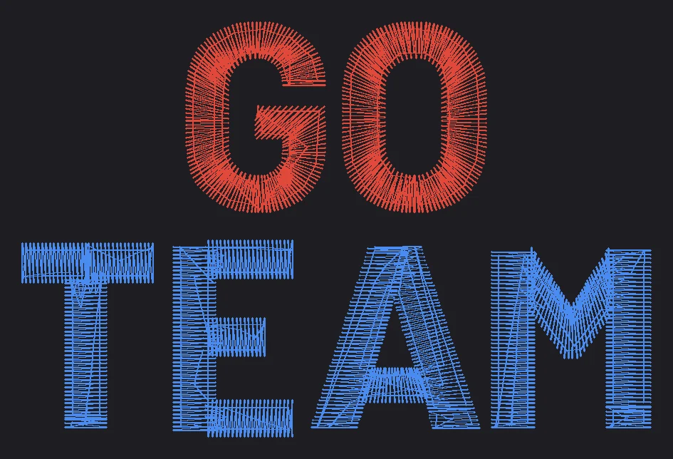 Two lines of lettering, GO in red and TEAM in navy
